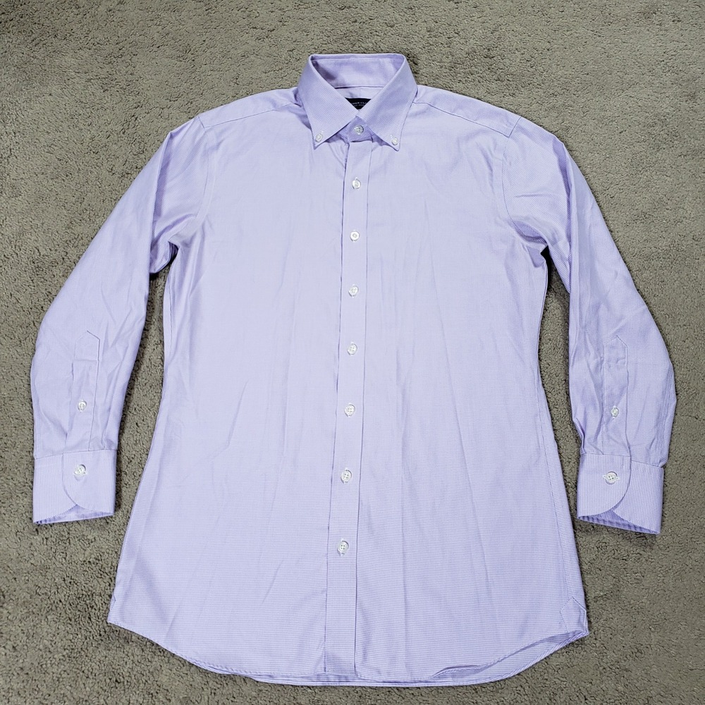 Proper Cloth Mens Light Purple Micro Houndstooth Button Down Bespoke Shirt 15.5